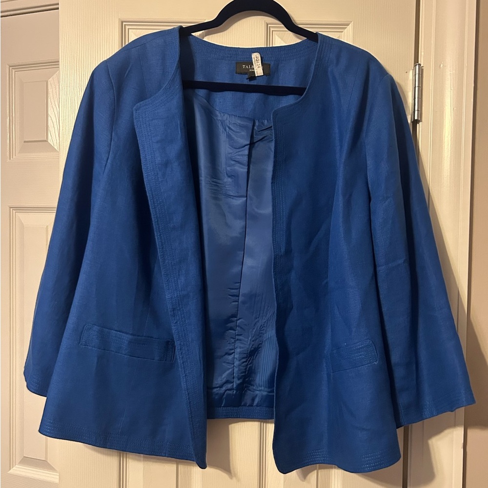 Talbots Blue Blazer Linen Blend Open-Front Design